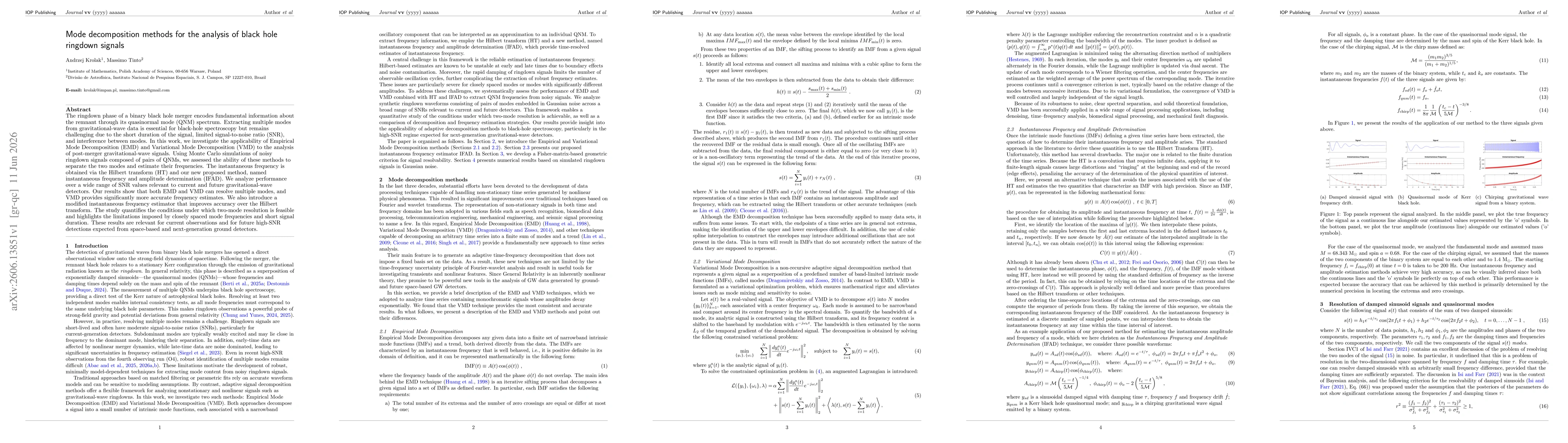 Thumbnail for Mode decomposition methods for the analysis of black hole ringdown signals