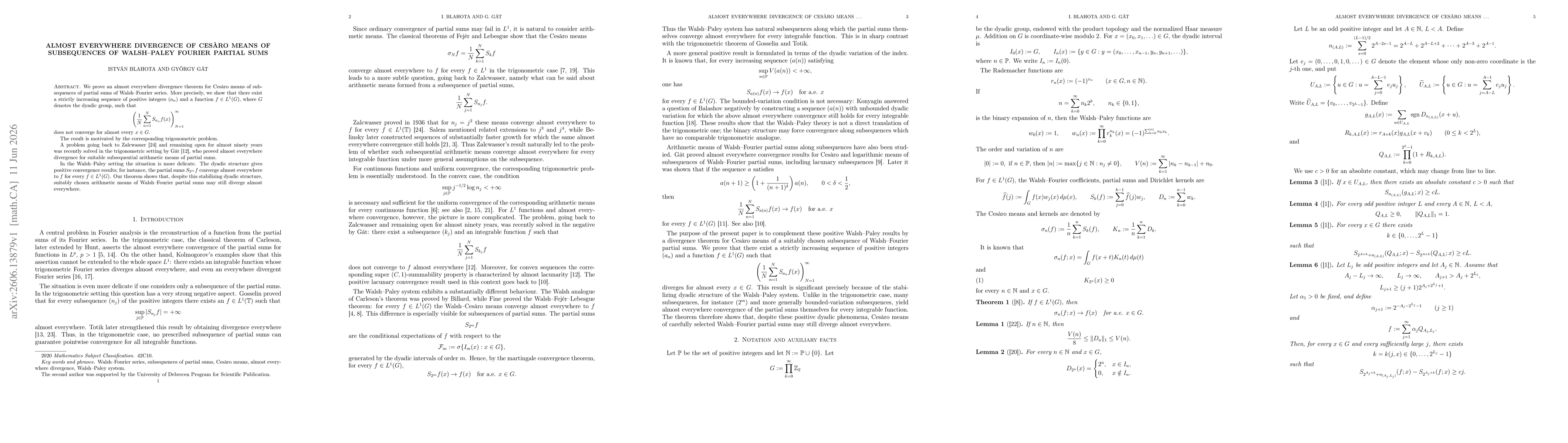 Thumbnail for Almost everywhere divergence of Cesaro means of subsequences of Walsh--Paley Fourier partial sums