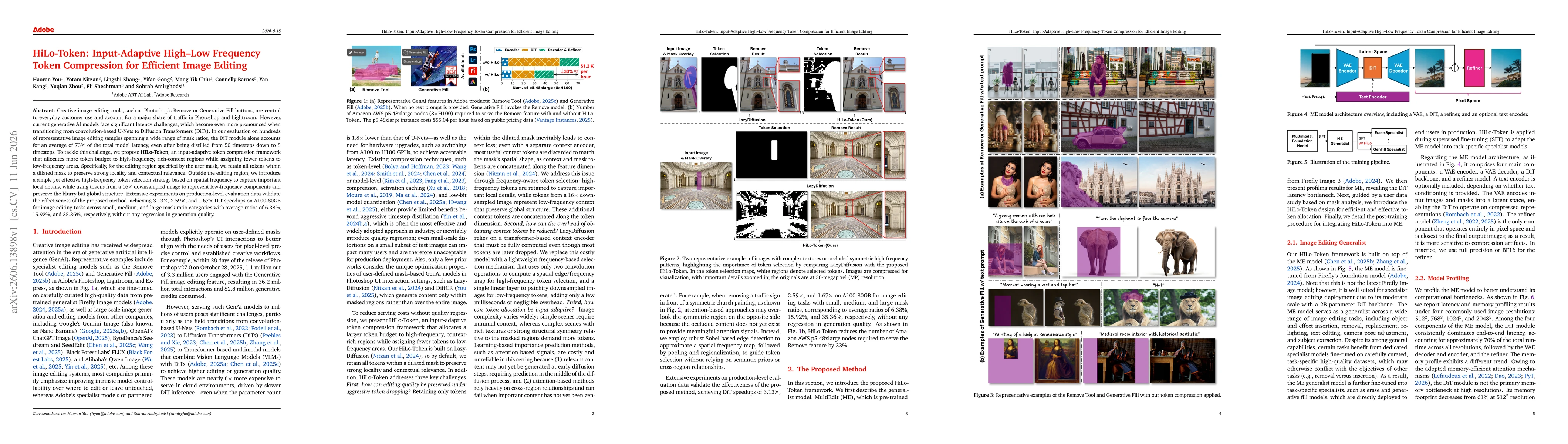 Thumbnail for HiLo-Token: Input-Adaptive High-Low Frequency Token Compression for Efficient Image Editing
