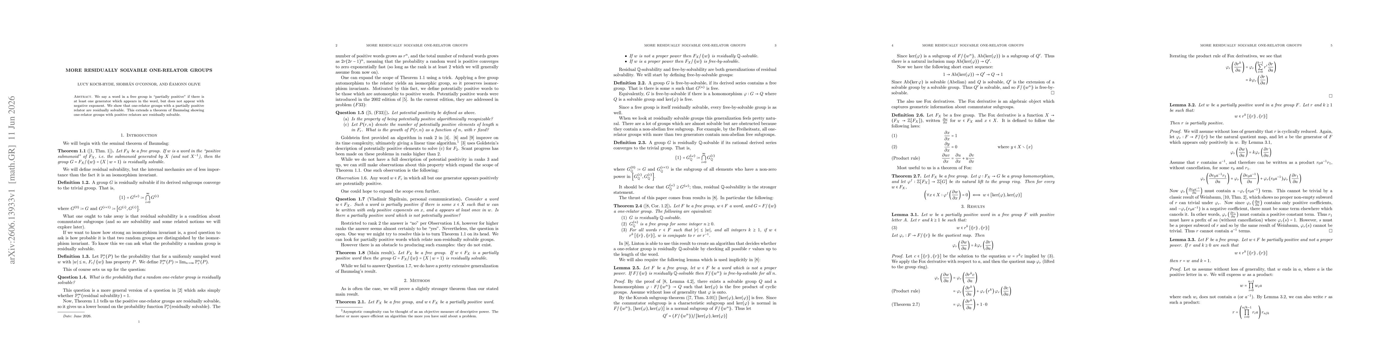 Thumbnail for Residually Solvable One-Relator Groups