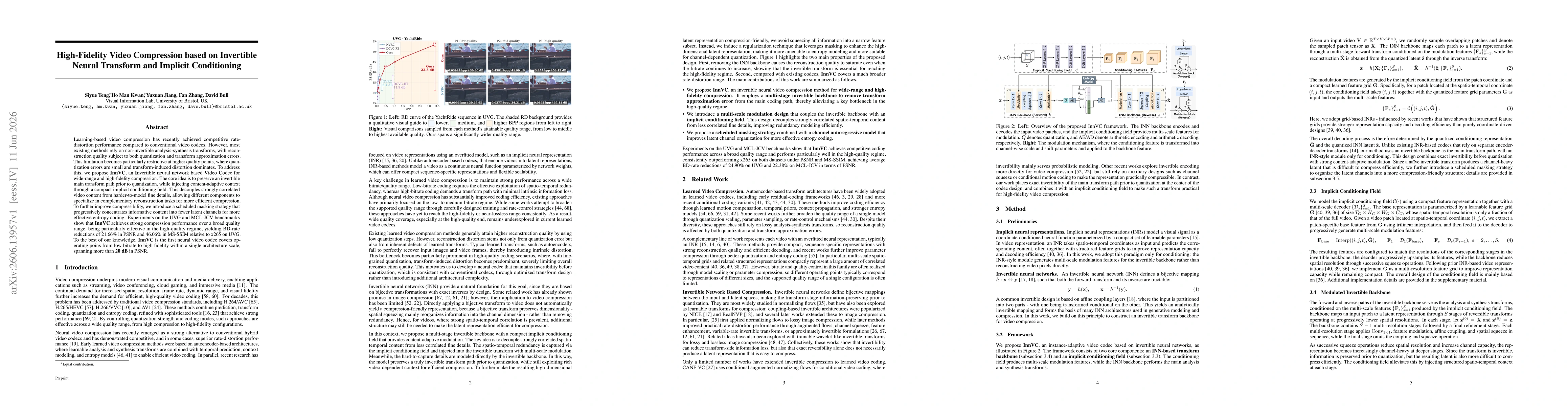 Thumbnail for High-Fidelity Video Compression based on Invertible Neural Transform and Implicit Conditioning