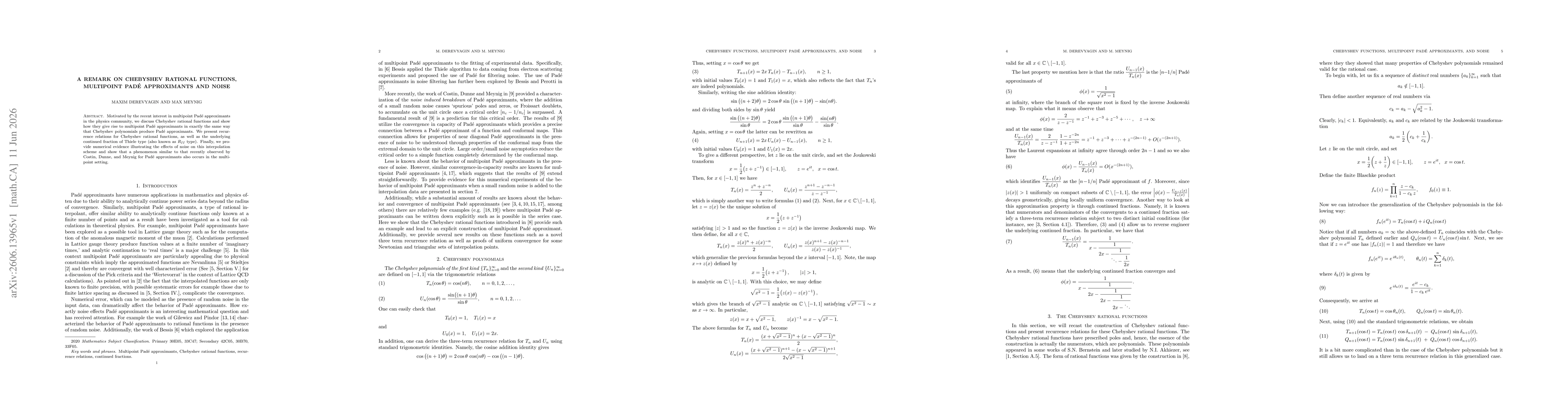 Thumbnail for A remark on Chebyshev rational functions, multipoint Padé approximants and Noise