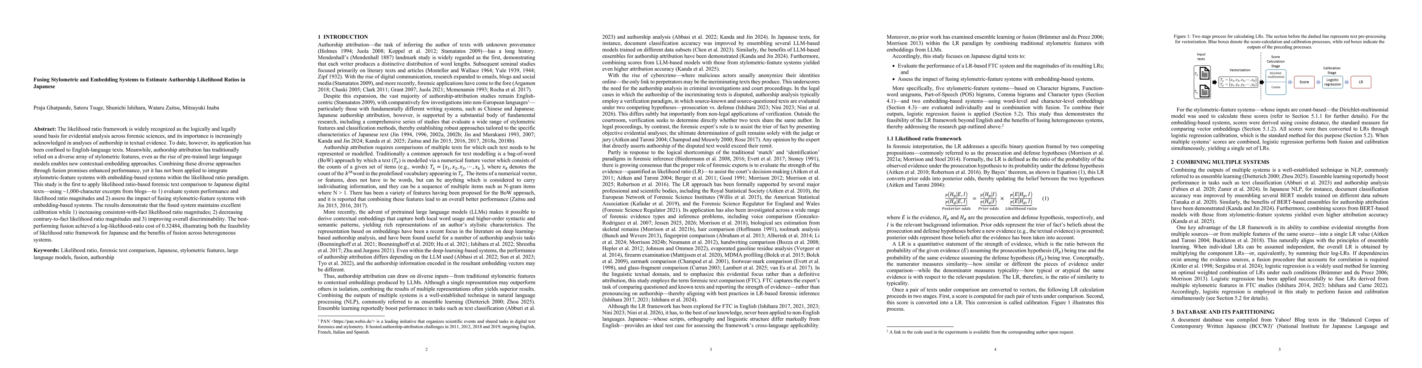 Thumbnail for Fusing Stylometric and Embedding Systems to Estimate Authorship Likelihood Ratios in Japanese