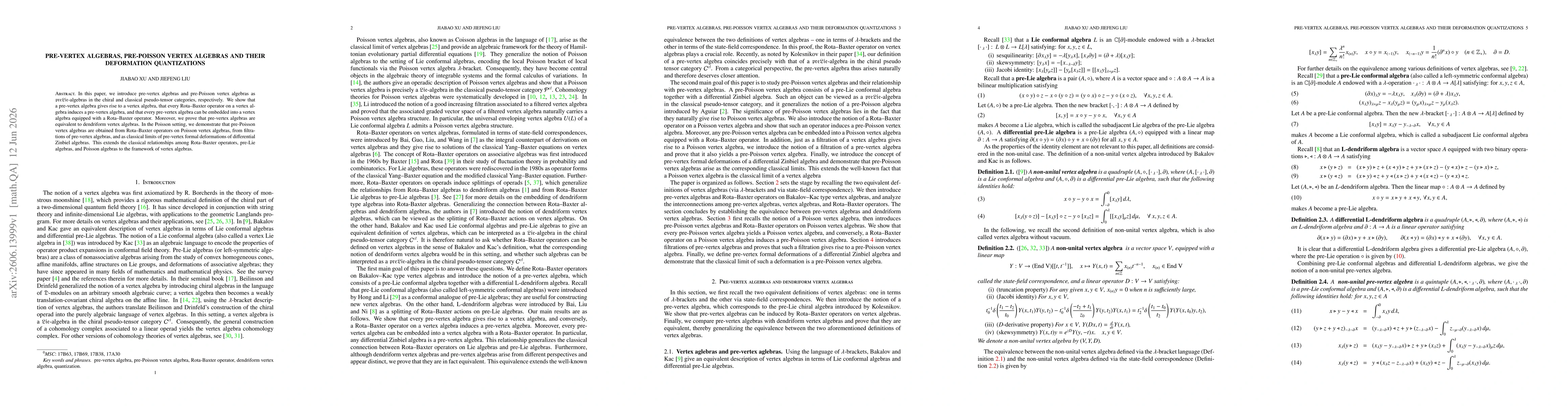 Thumbnail for Pre-vertex algebras, pre-Poisson vertex algebras and their deformation quantizations