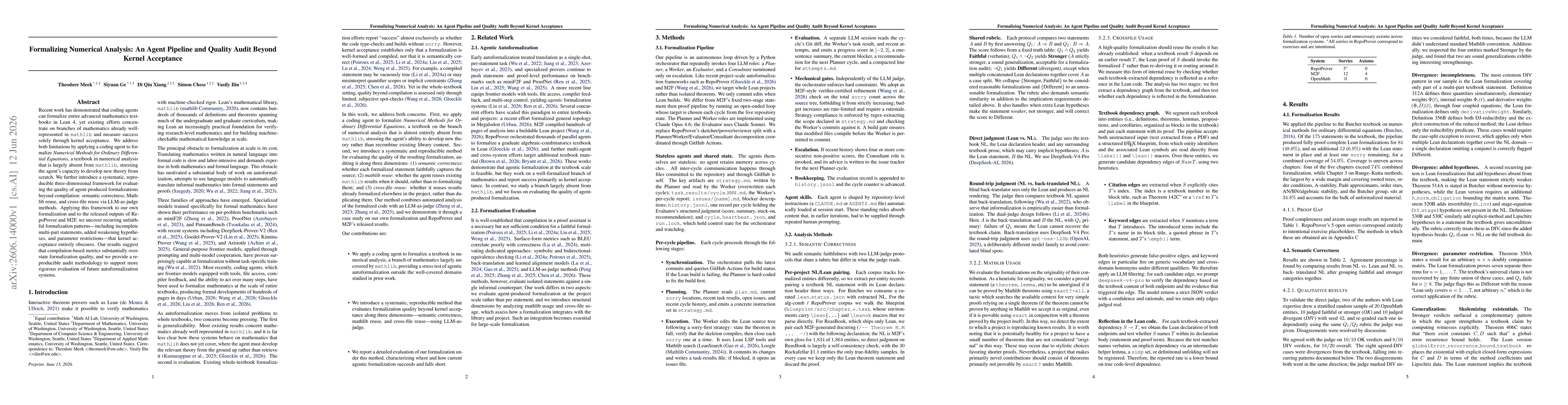 Thumbnail for Formalizing Numerical Analysis: An Agent Pipeline and Quality Audit Beyond Kernel Acceptance