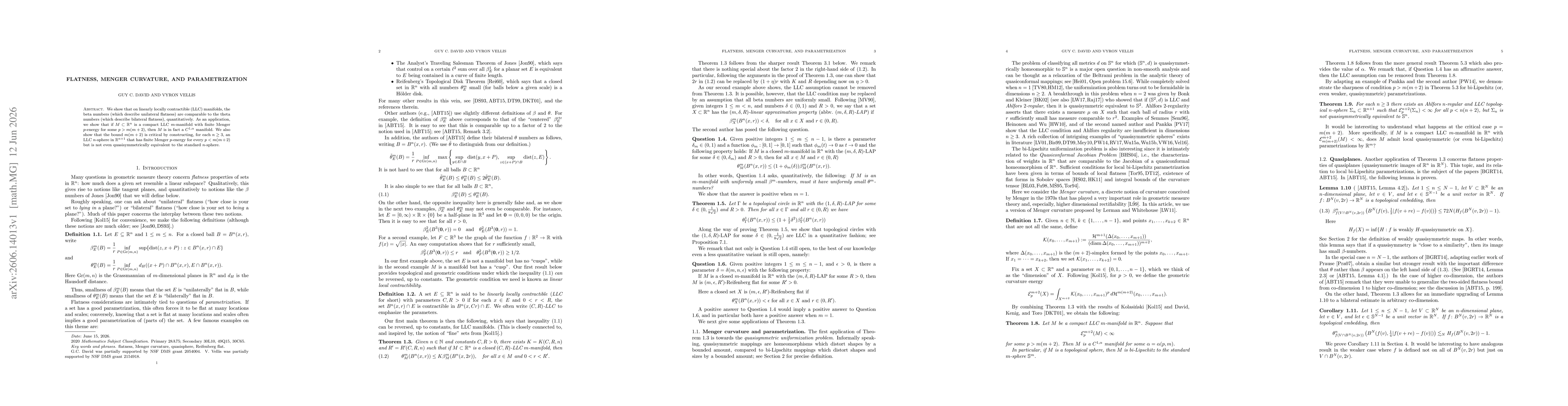 Thumbnail for Flatness, Menger curvature, and parametrization