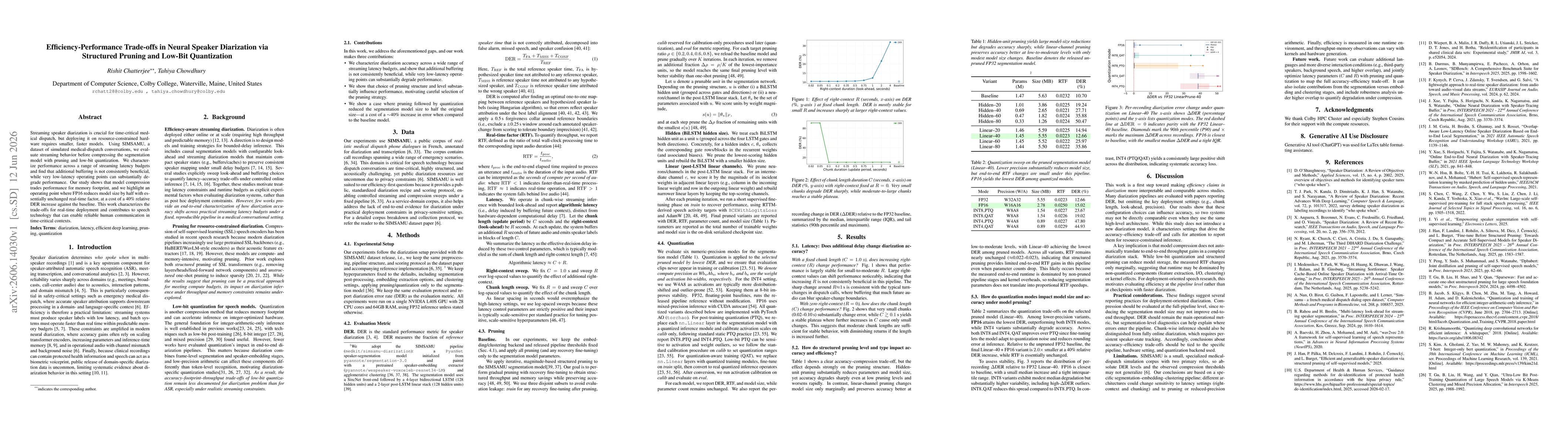 Thumbnail for Efficiency-Performance Trade-offs in Neural Speaker Diarization via Structured Pruning and Low-Bit Quantization