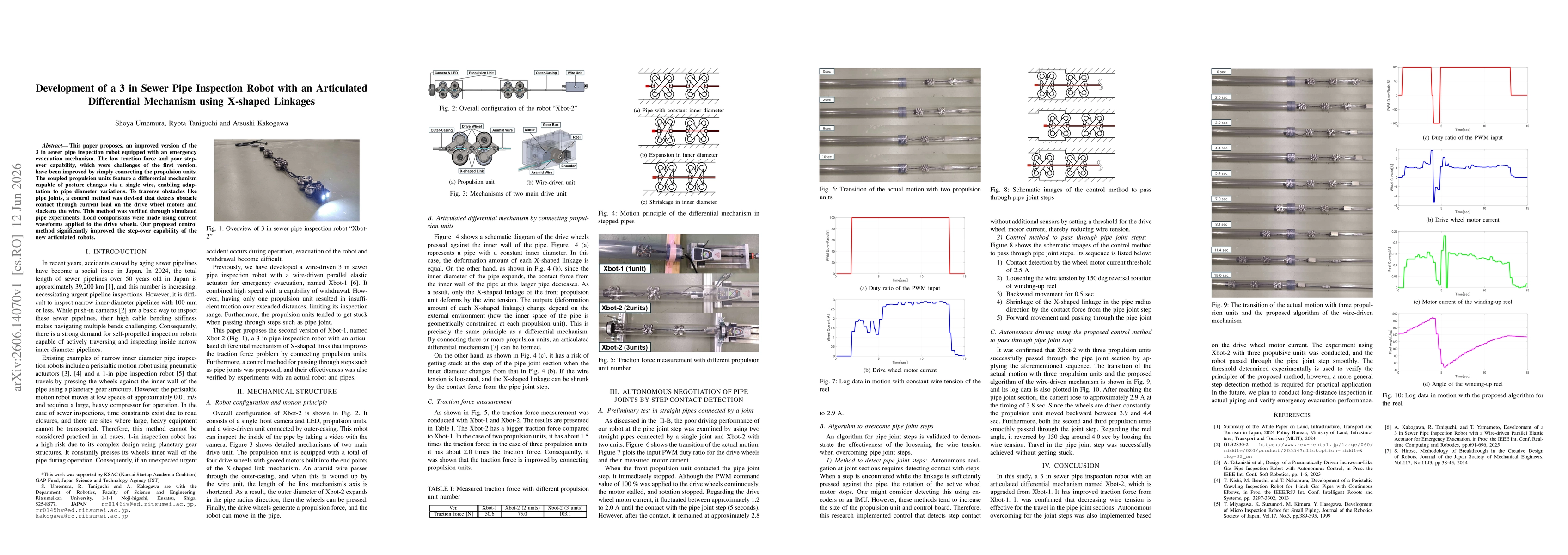 Thumbnail for Development of a 3 in Sewer Pipe Inspection Robot with an Articulated Differential Mechanism using X-shaped Linkages