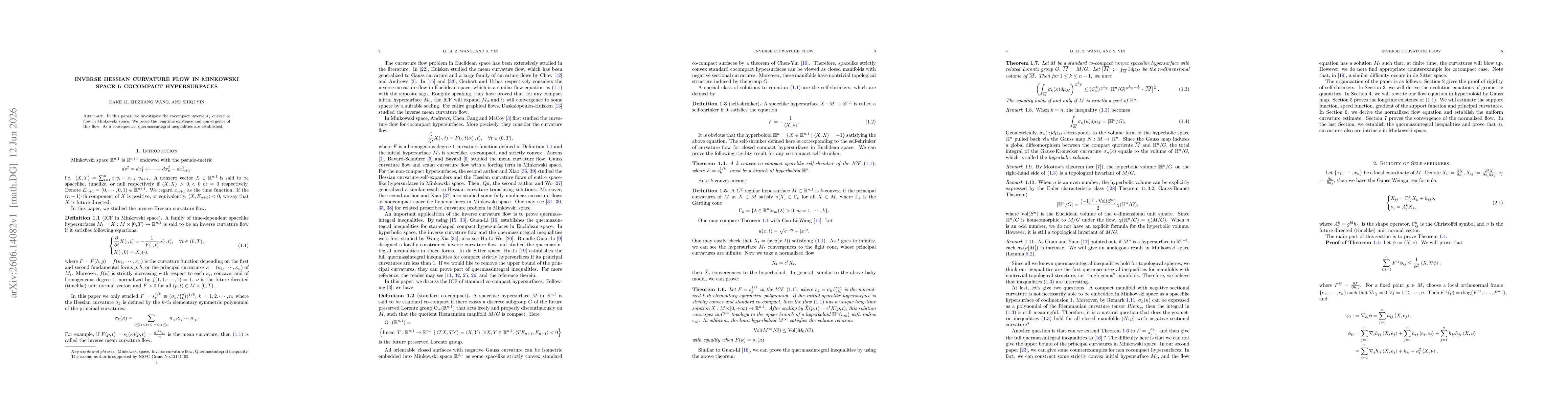 Thumbnail for Inverse Hessian Curvature Flow in Minkowski Space I: Cocompact Hypersurfaces