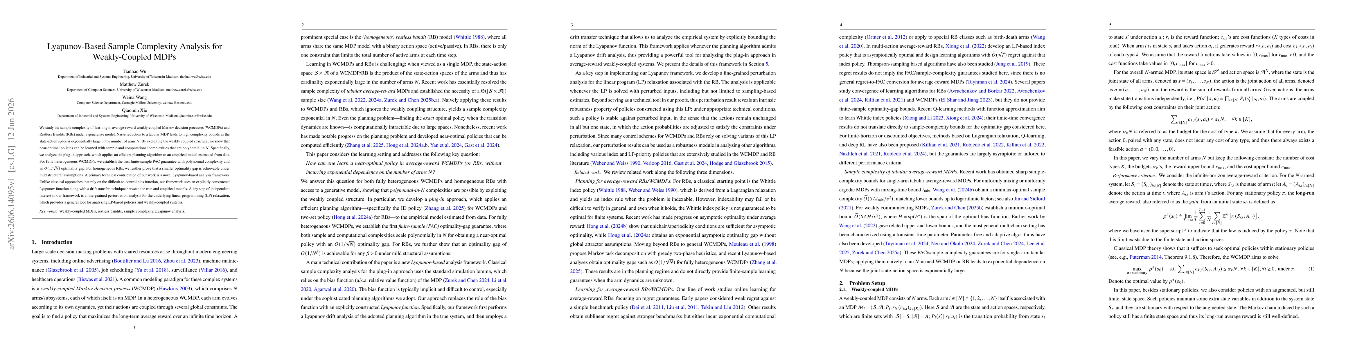 Thumbnail for Lyapunov-Based Sample Complexity Analysis for Weakly-Coupled MDPs