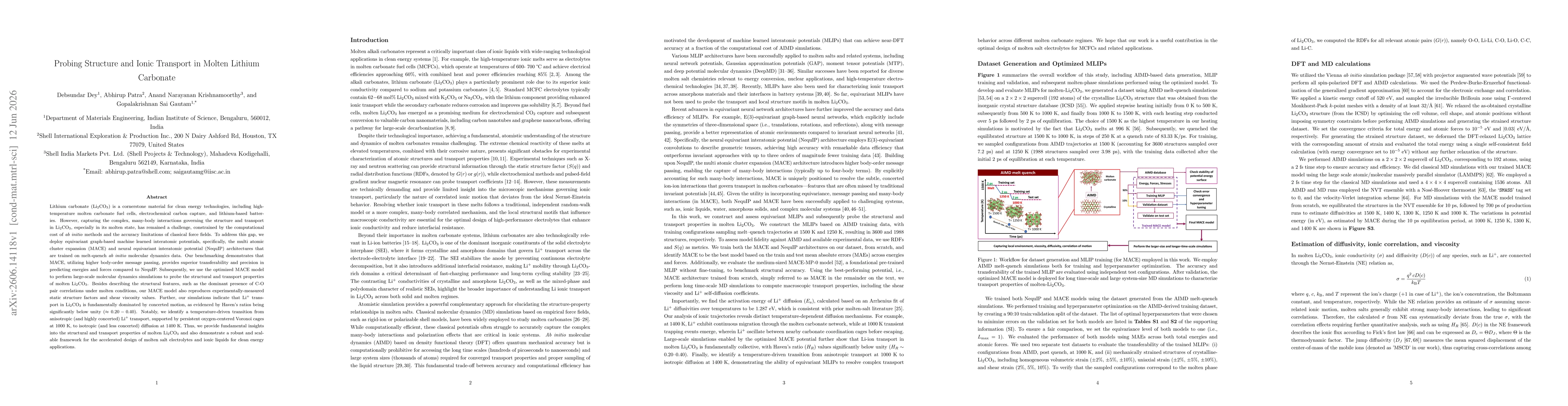Thumbnail for Probing Structure and Ionic Transport in Molten Lithium Carbonate