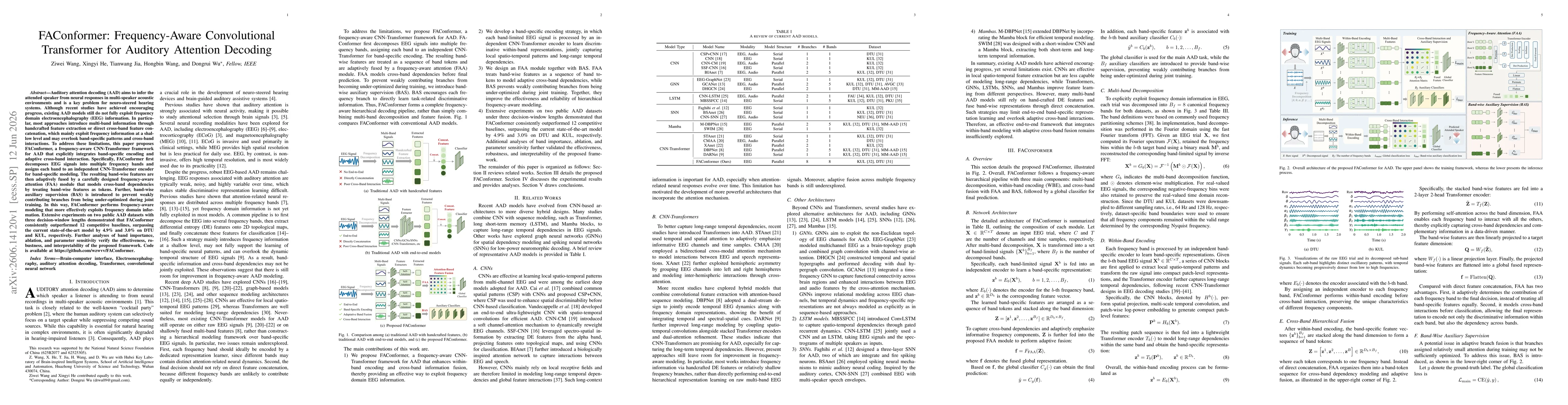 Thumbnail for FAConformer: Frequency-Aware Convolutional Transformer for Auditory Attention Decoding