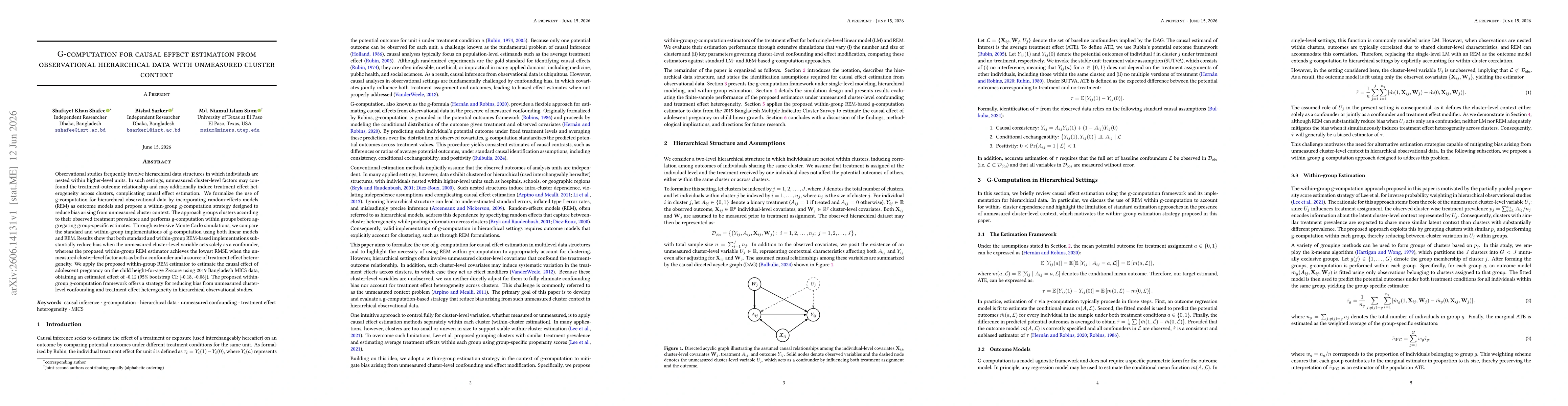 Thumbnail for G-computation for causal effect estimation from observational hierarchical data with unmeasured cluster context