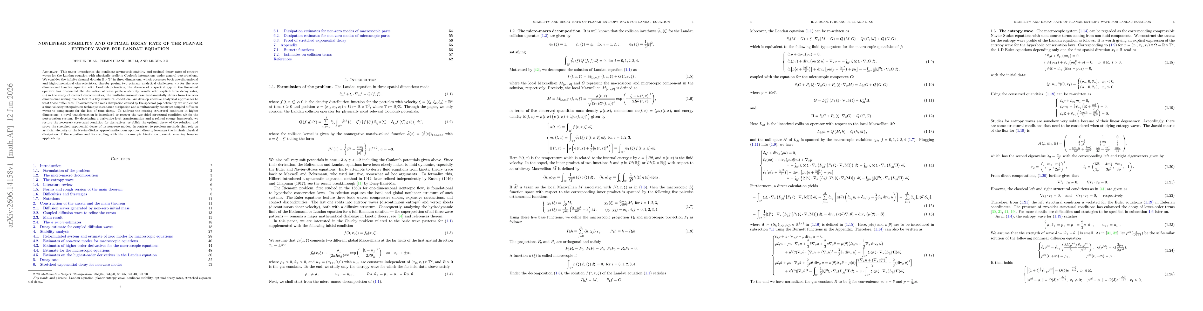 Thumbnail for Nonlinear stability and optimal decay rate of the planar entropy wave for Landau equation
