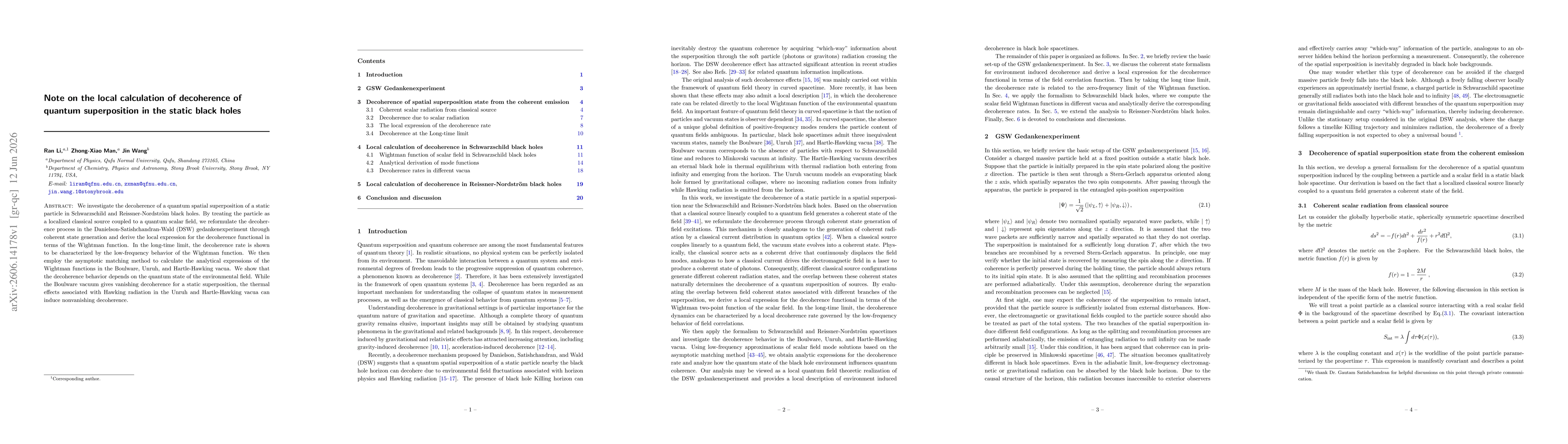 Thumbnail for Note on the local calculation of decoherence of quantum superposition in the static black holes