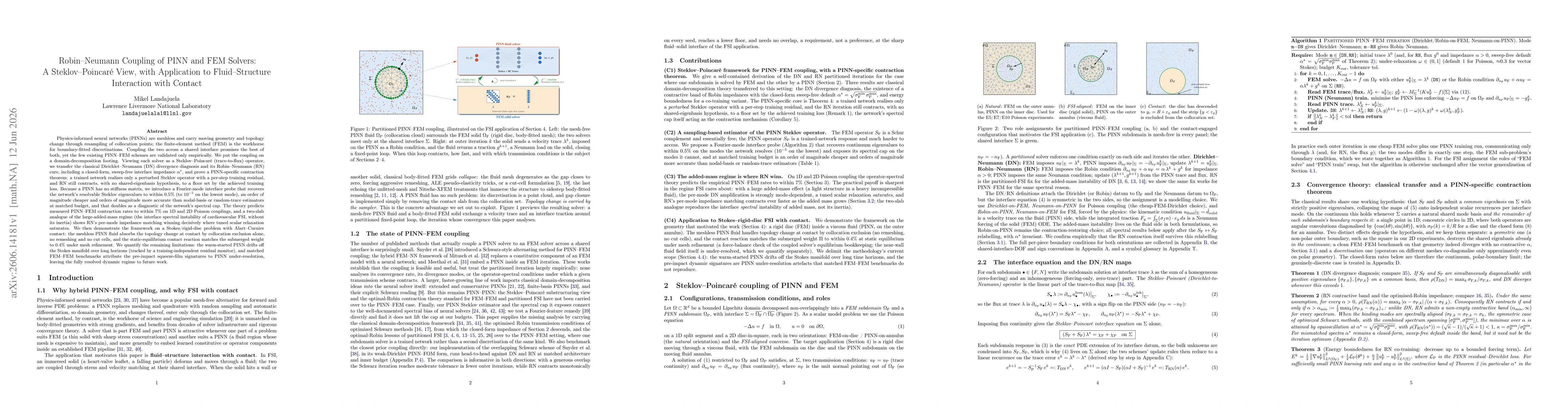 Thumbnail for Robin-Neumann Coupling of PINN and FEM Solvers: A Steklov-Poincaré View, with Application to Fluid-Structure Interaction with Contact