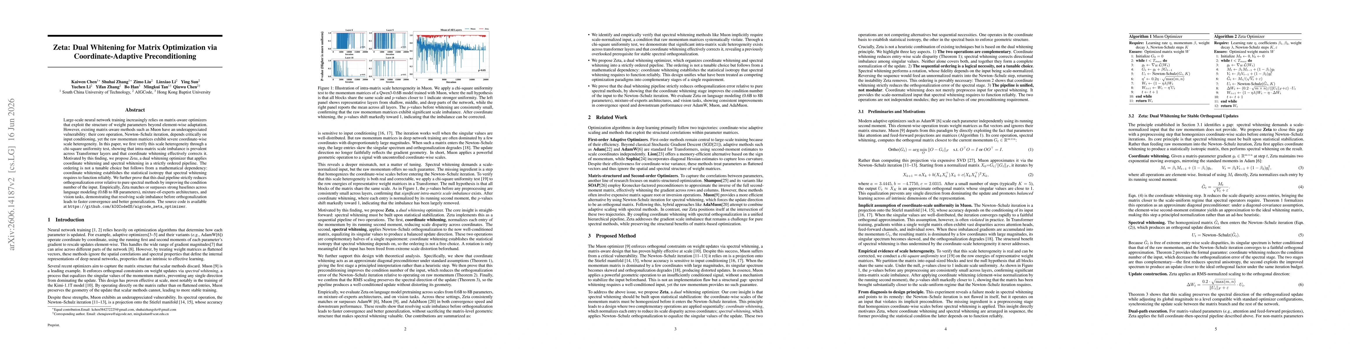 Thumbnail for Zeta: Dual Whitening for Matrix Optimization via Coordinate-Adaptive Preconditioning
