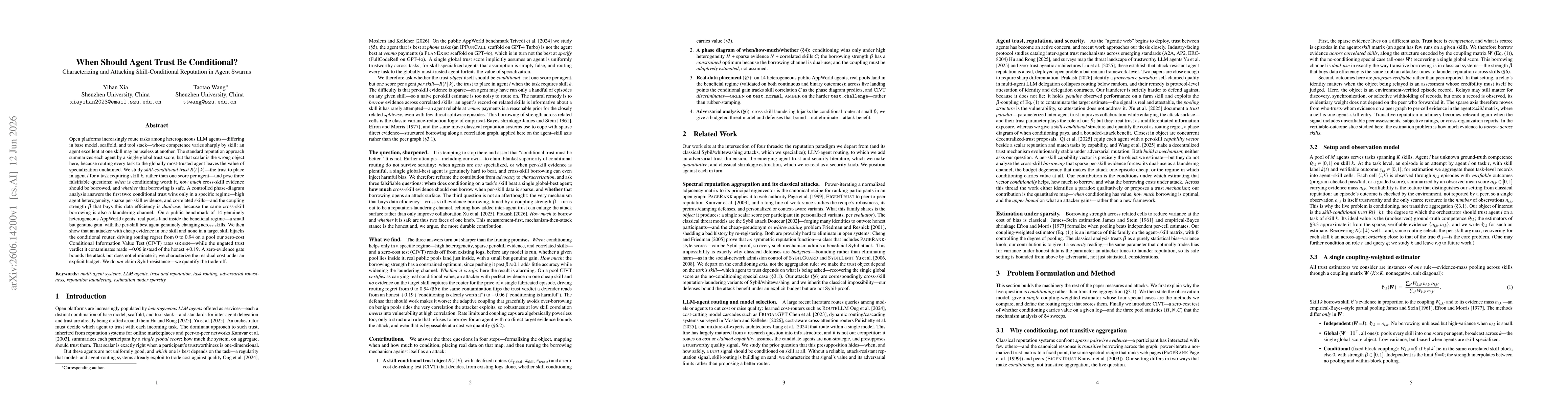 Thumbnail for When Should Agent Trust Be Conditional? Characterizing and Attacking Skill-Conditional Reputation in Agent Swarms