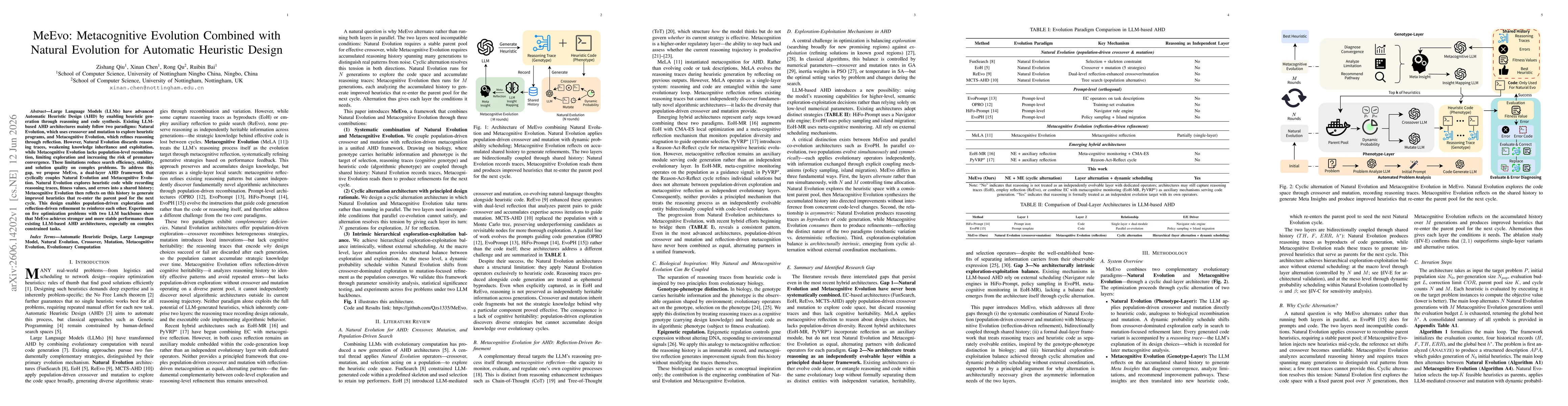 Thumbnail for MeEvo: Metacognitive Evolution Combined with Natural Evolution for Automatic Heuristic Design