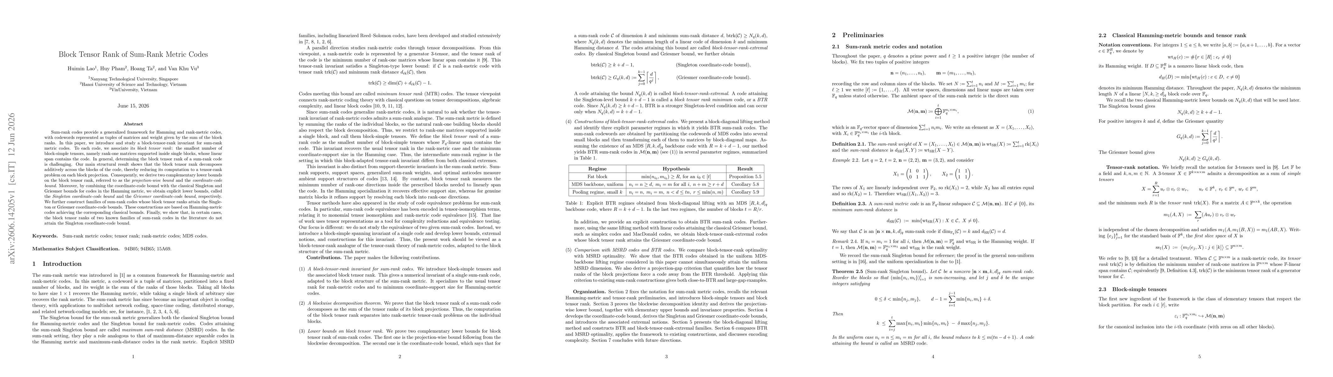 Thumbnail for Block Tensor Rank of Sum-Rank Metric Codes