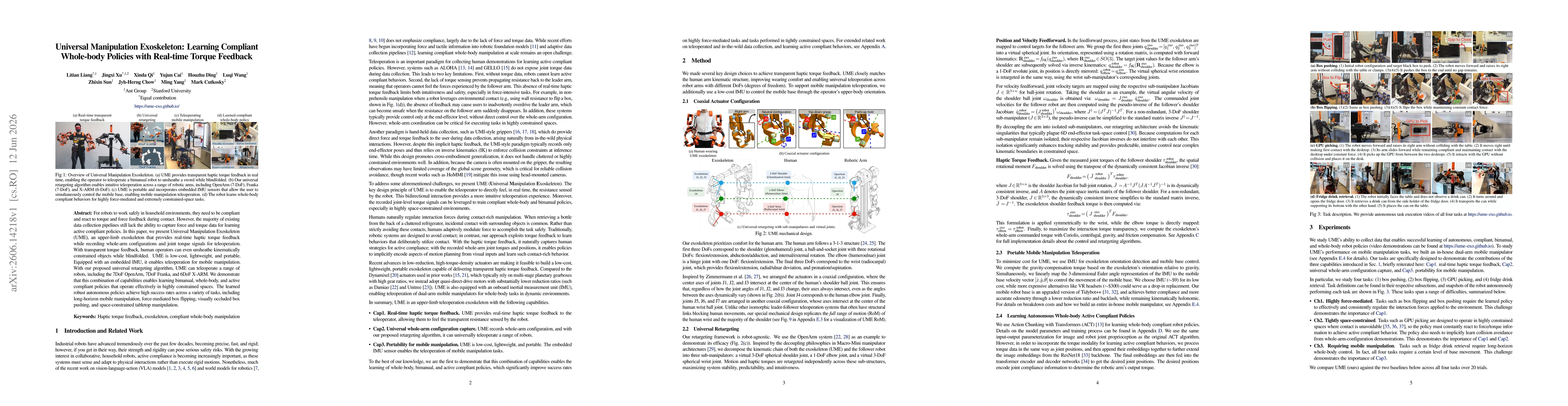 Thumbnail for Universal Manipulation Exoskeleton: Learning Compliant Whole-body Policies with Real-time Torque Feedback