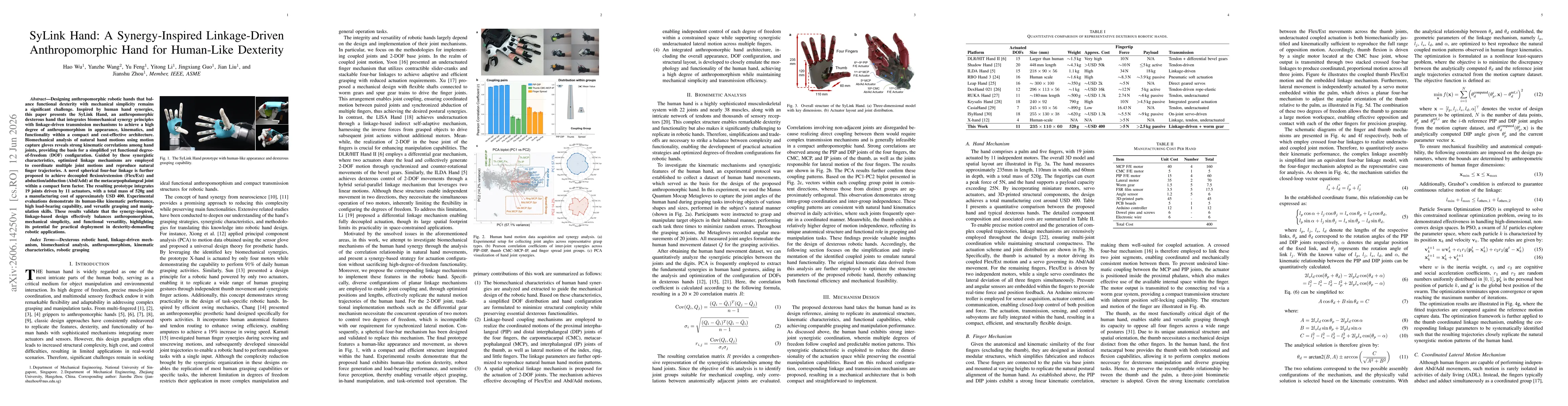 Thumbnail for SyLink Hand: A Synergy-Inspired Linkage-Driven Anthropomorphic Hand for Human-Like Dexterity