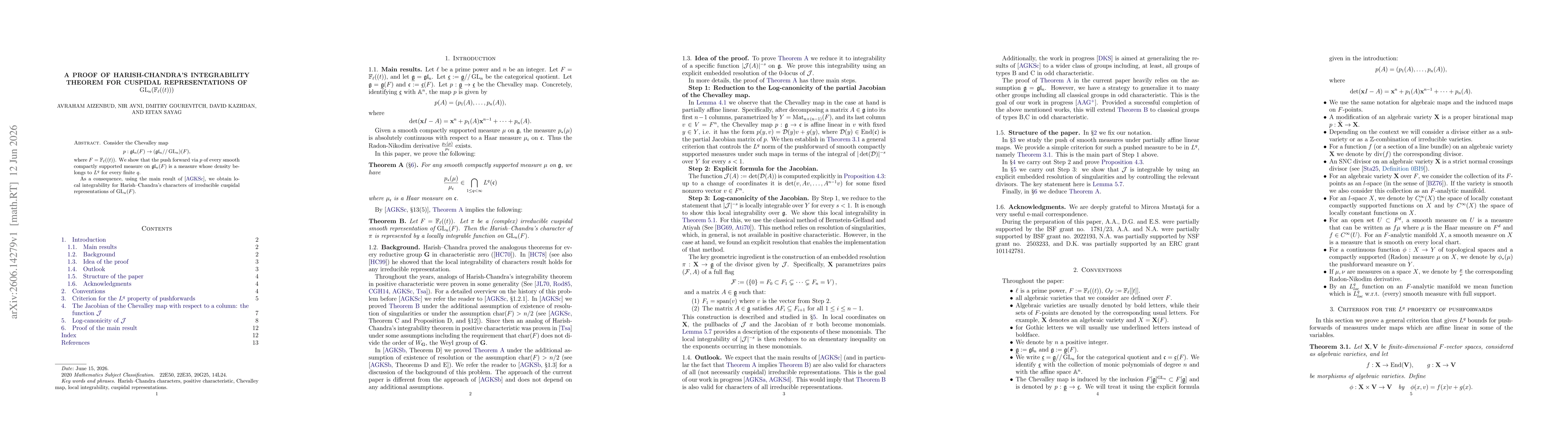 Thumbnail for A proof of Harish-Chandra's integrability theorem for cuspidal representations of $\mathrm{GL}_n(\mathbb F_\ell((t)))$