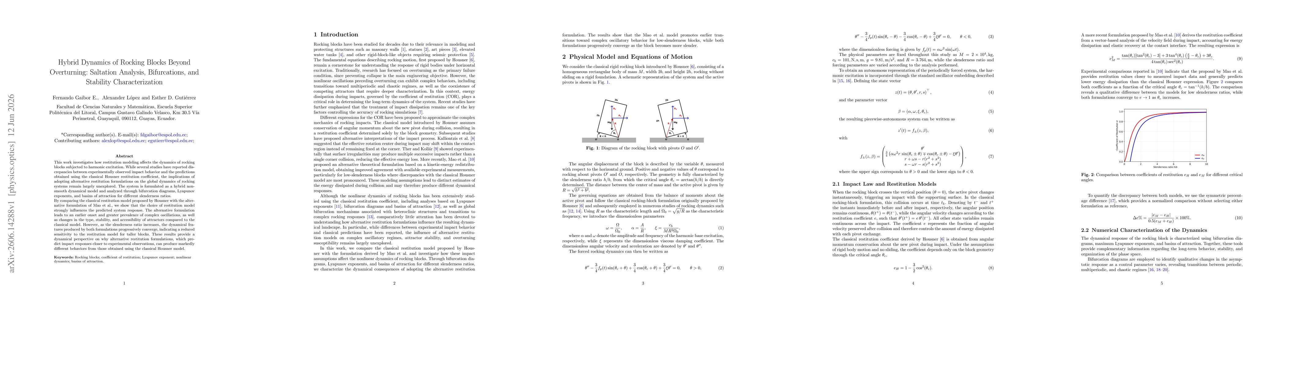 Thumbnail for Hybrid Dynamics of Rocking Blocks Beyond Overturning: Saltation Analysis, Bifurcations, and Stability Characterization