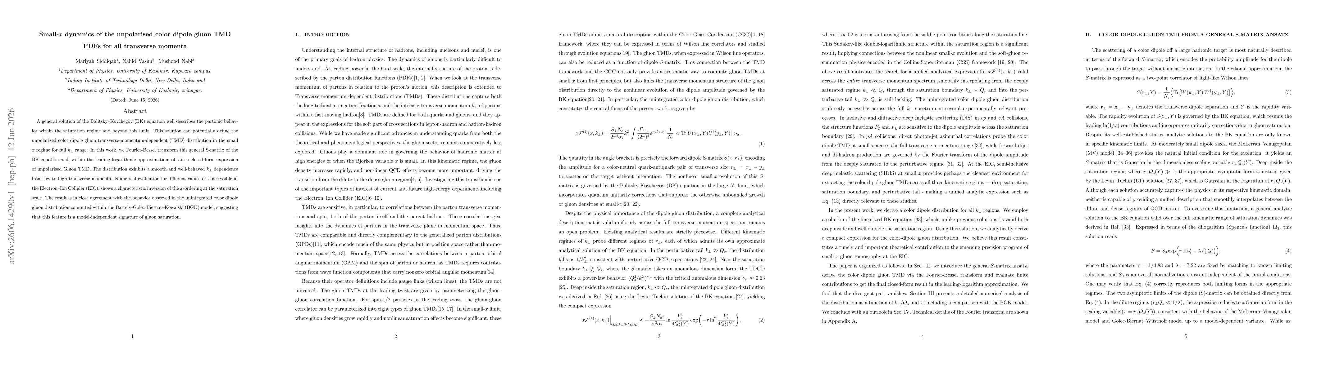 Thumbnail for Small x dynamics of the unpolarised color dipole gluon TMD PDFs for all transverse momenta