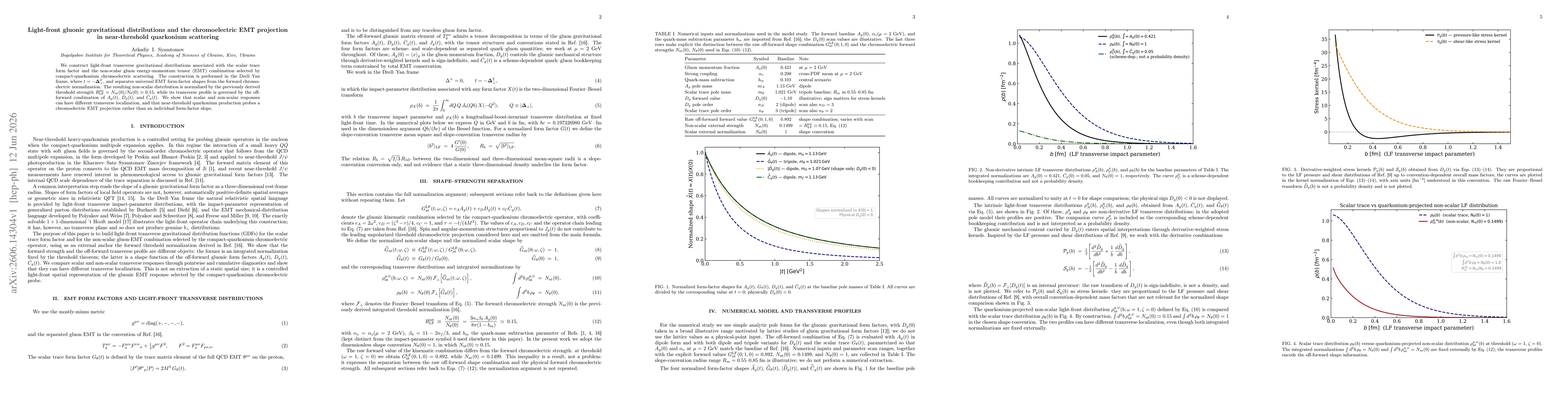 Thumbnail for Light-front gluonic gravitational distributions and the chromoelectric EMT projection in near-threshold quarkonium scattering