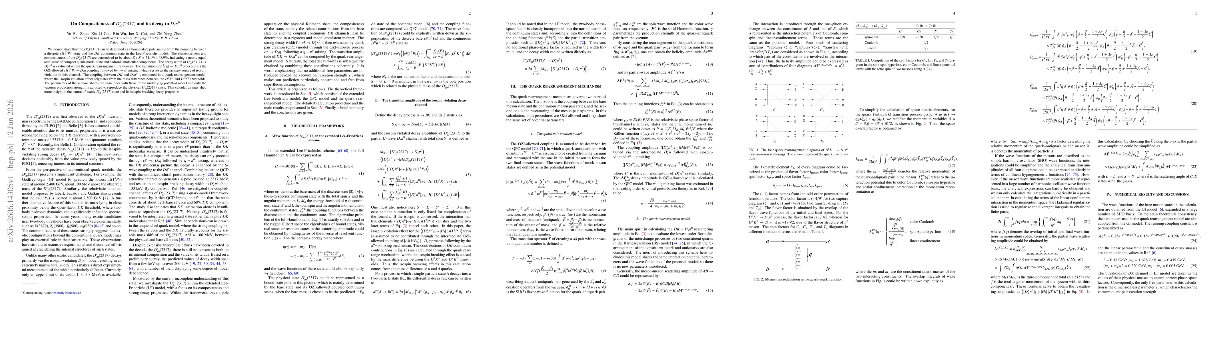 Thumbnail for On Compositeness of $D_{s0}^*(2317)$ and its decay to $D_sπ^0$