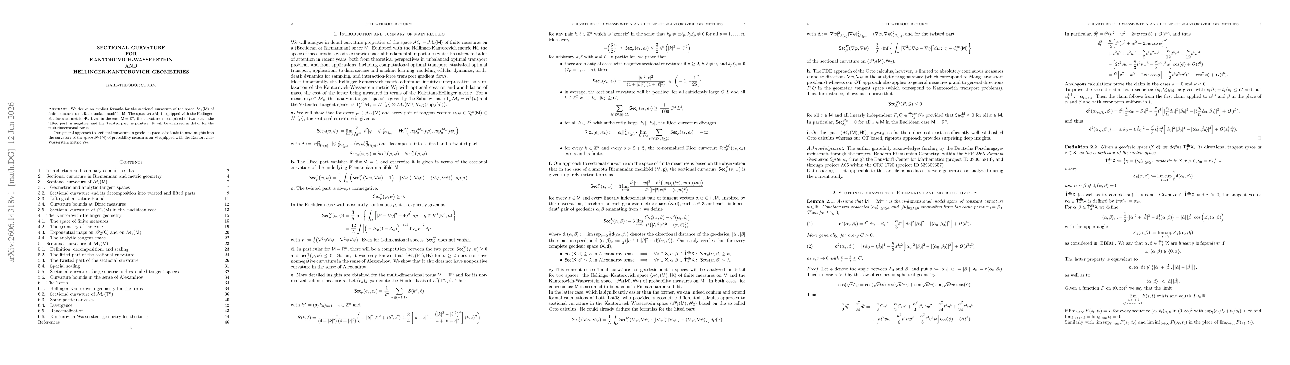 Thumbnail for Sectional Curvature for Kantorovich-Wasserstein and Hellinger-Kantorovich Geometries