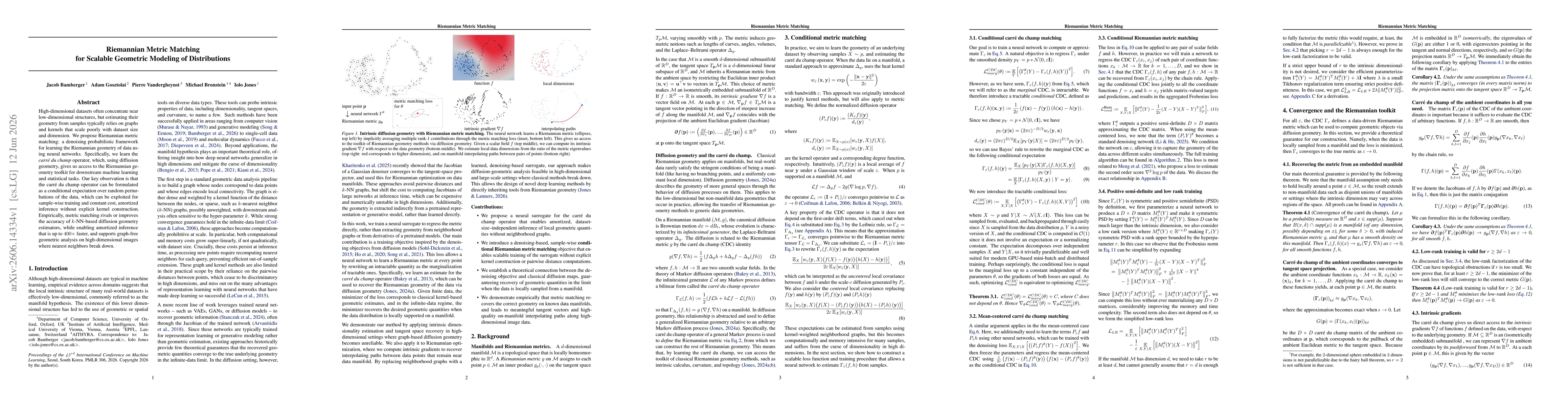 Thumbnail for Riemannian Metric Matching for Scalable Geometric Modeling of Distributions