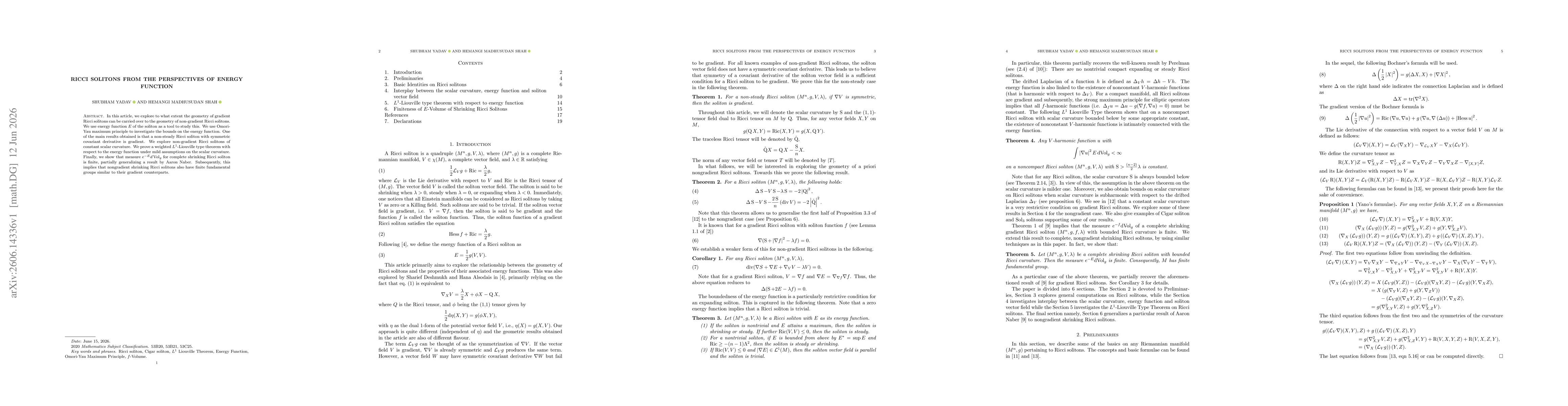 Thumbnail for Ricci solitons from the perspectives of energy function