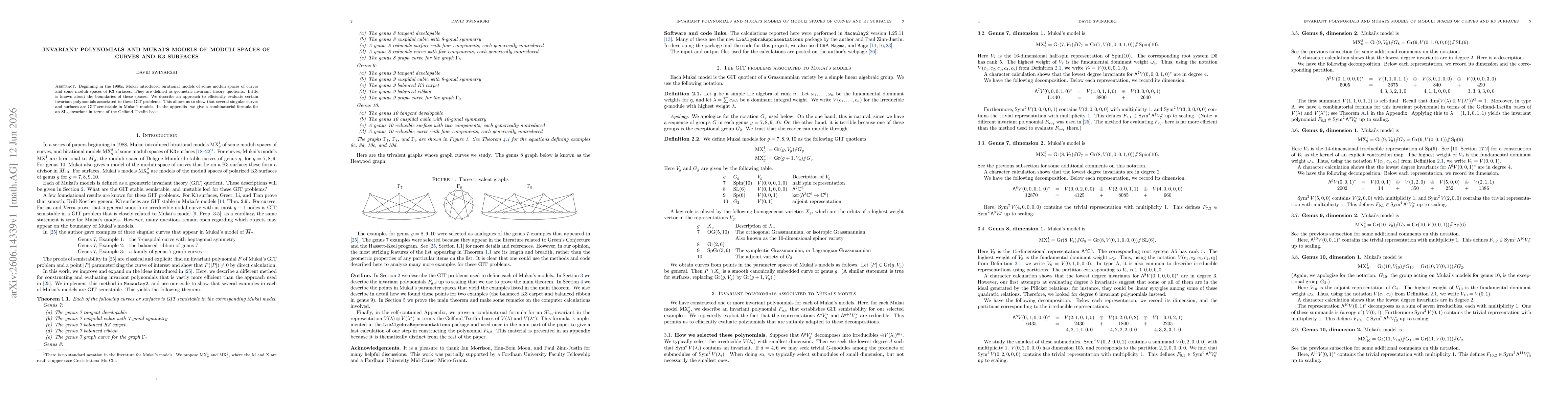 Thumbnail for Invariant polynomials and Mukai's models of moduli spaces of curves and K3 surfaces