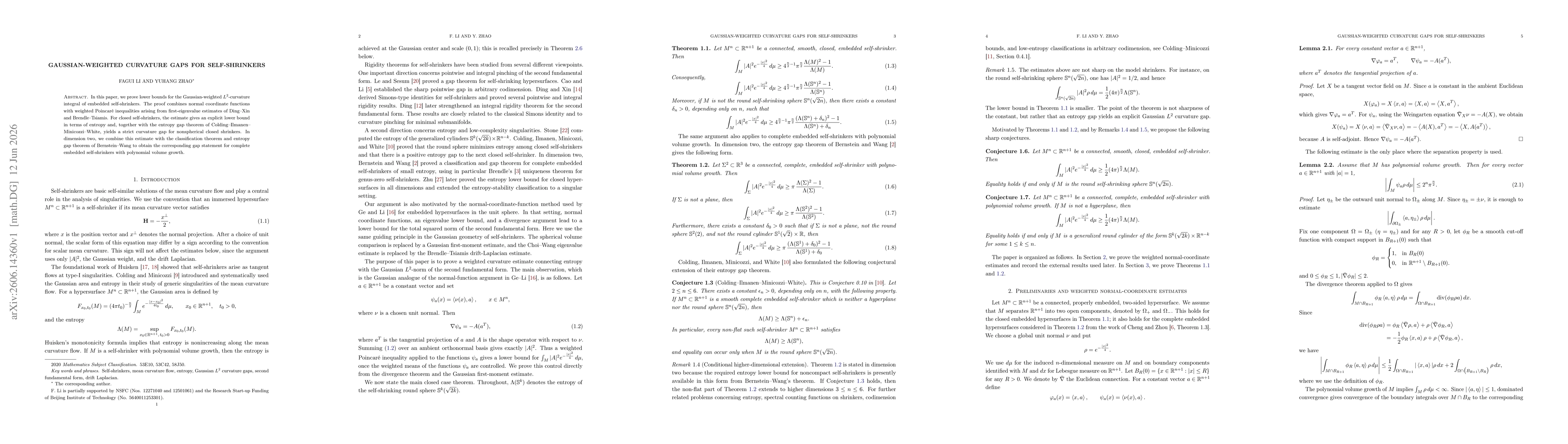 Thumbnail for Gaussian-Weighted Curvature Gaps for Self-Shrinkers