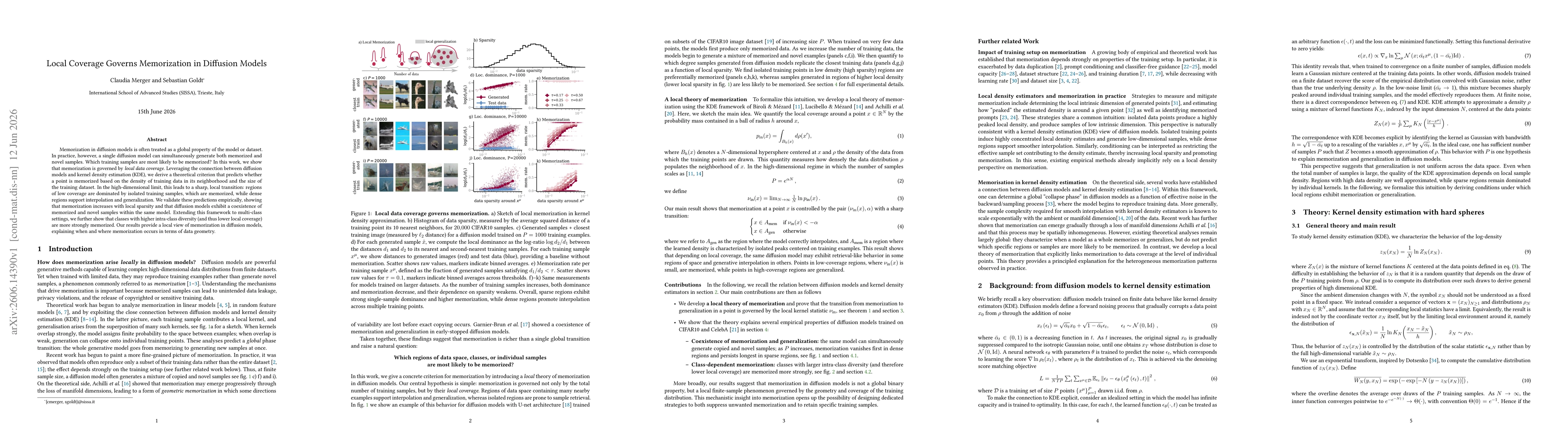 Thumbnail for Local Coverage Governs Memorization in Diffusion Models