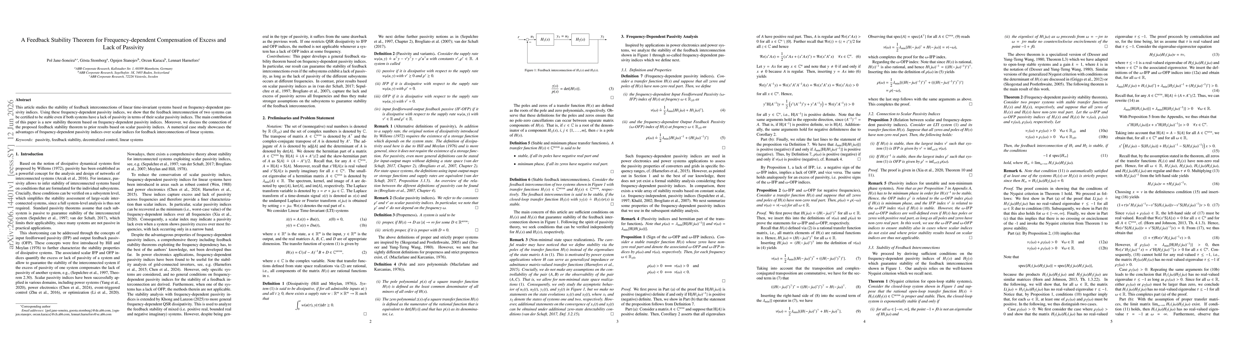 Thumbnail for A Feedback Stability Theorem for Frequency-dependent Compensation of Excess and Lack of Passivity