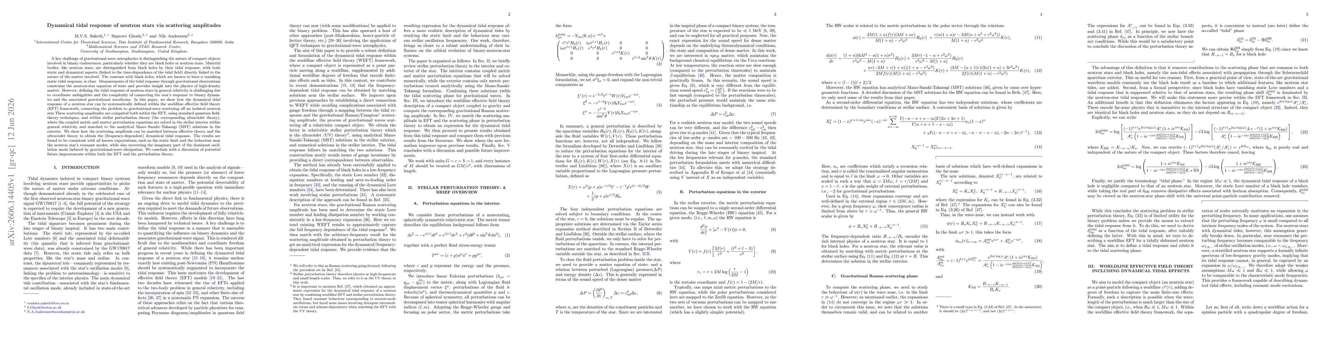 Thumbnail for Dynamical tidal response of neutron stars via scattering amplitudes