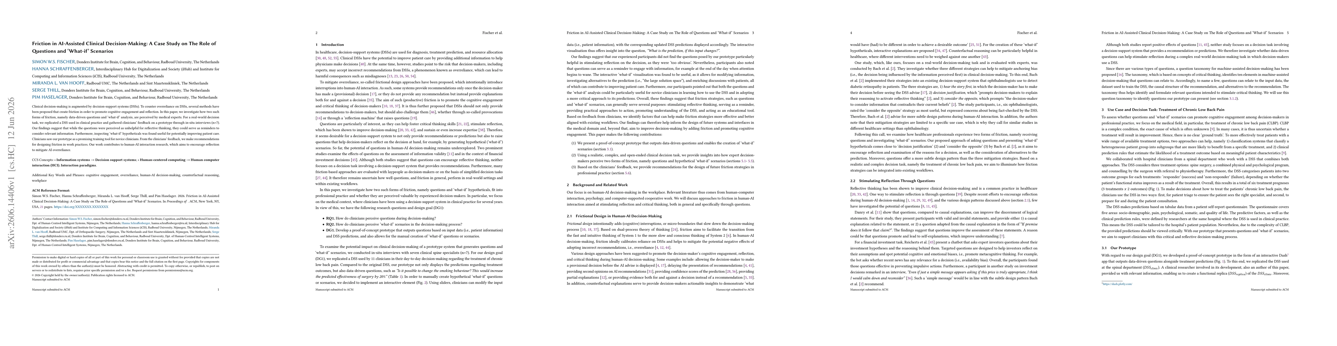 Thumbnail for Friction in AI-Assisted Clinical Decision-Making: A Case Study on The Role of Questions and 'What-if' Scenarios