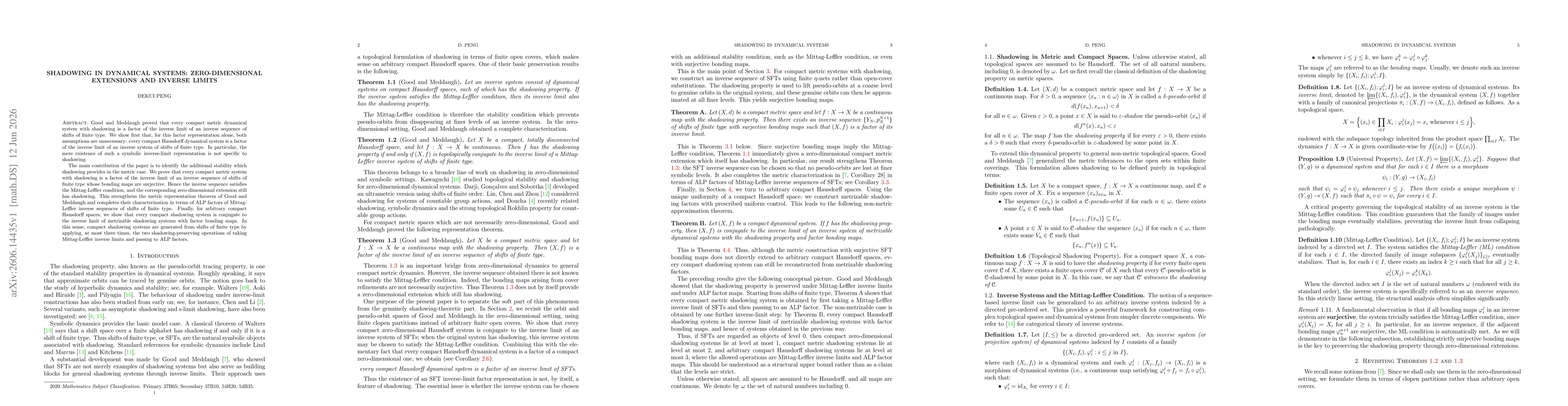 Thumbnail for Shadowing in Dynamical Systems: Zero-dimensional Extensions and Inverse Limits