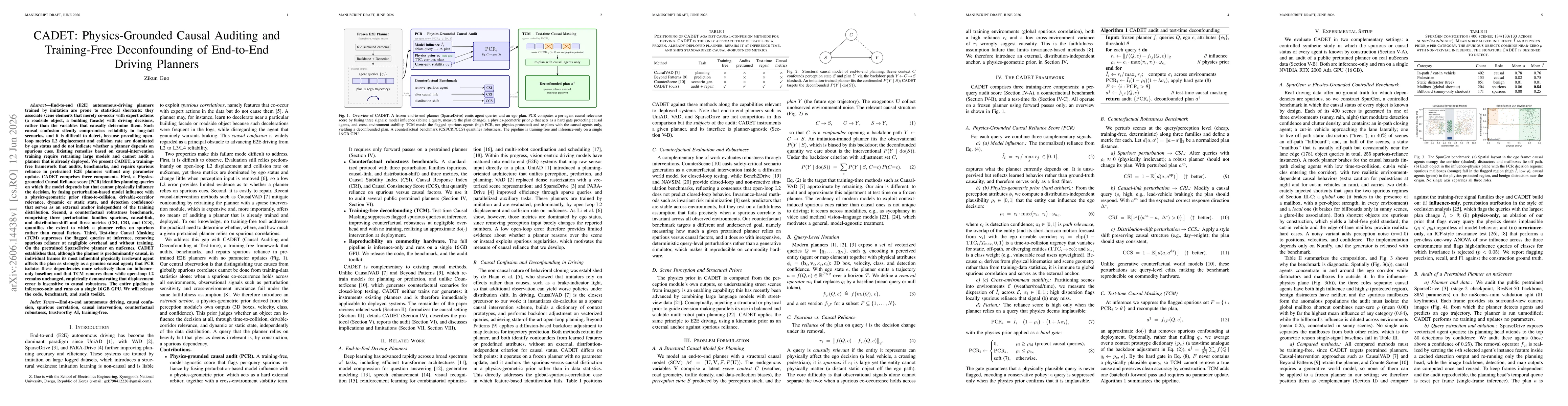 Thumbnail for CADET: Physics-Grounded Causal Auditing and Training-Free Deconfounding of End-to-End Driving Planners