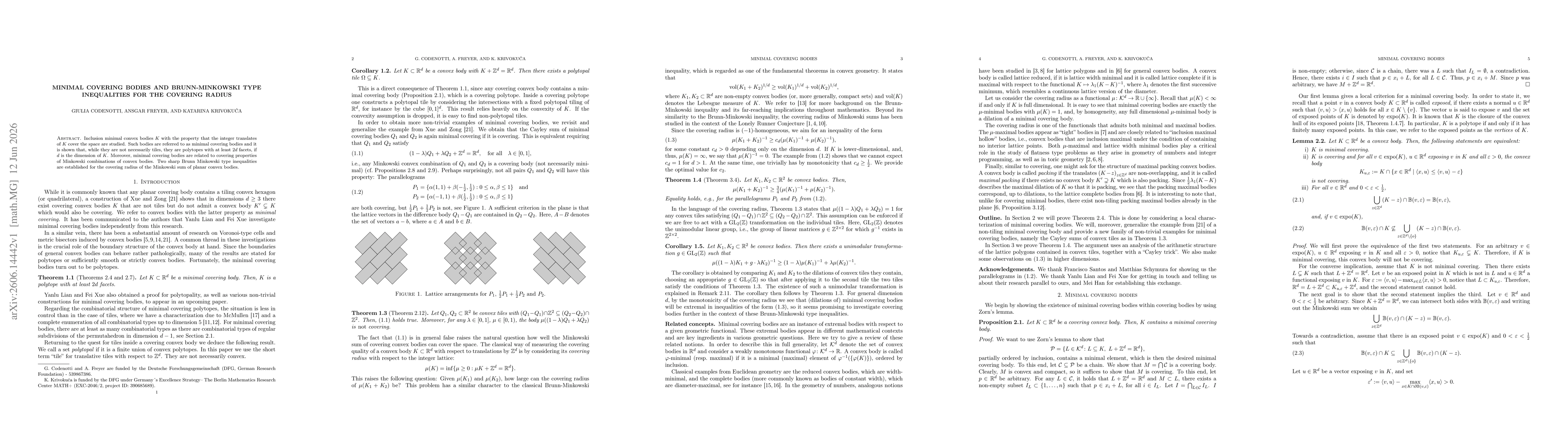 Thumbnail for Minimal covering bodies and Brunn-Minkowski type inequalities for the covering radius