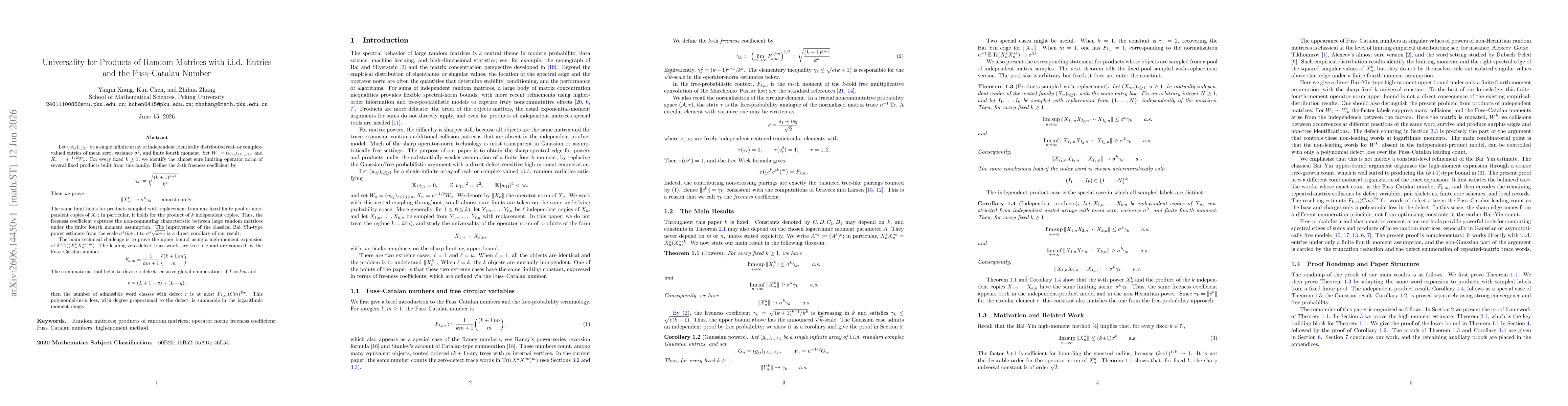 Thumbnail for Universality for Products of Random Matrices with i.i.d. Entries and the Fuss--Catalan Number