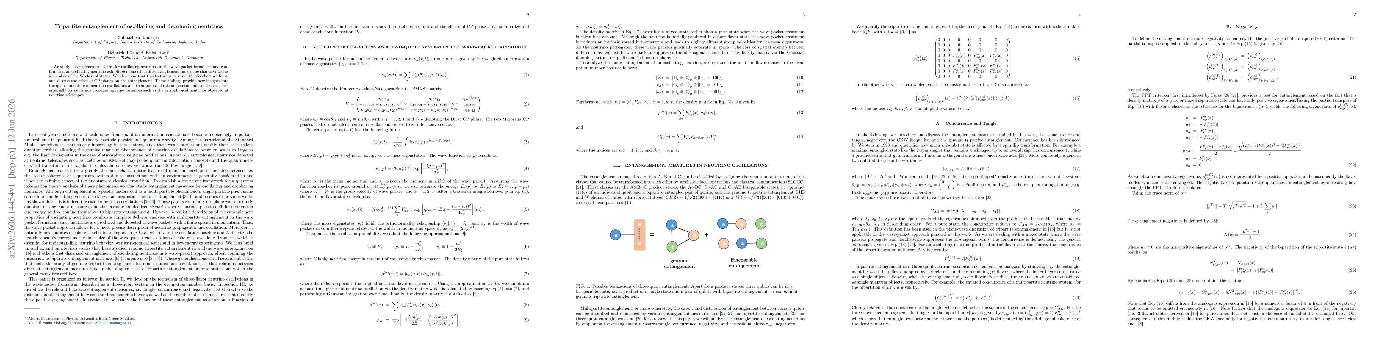 Thumbnail for Tripartite entanglement of oscillating and decohering neutrinos