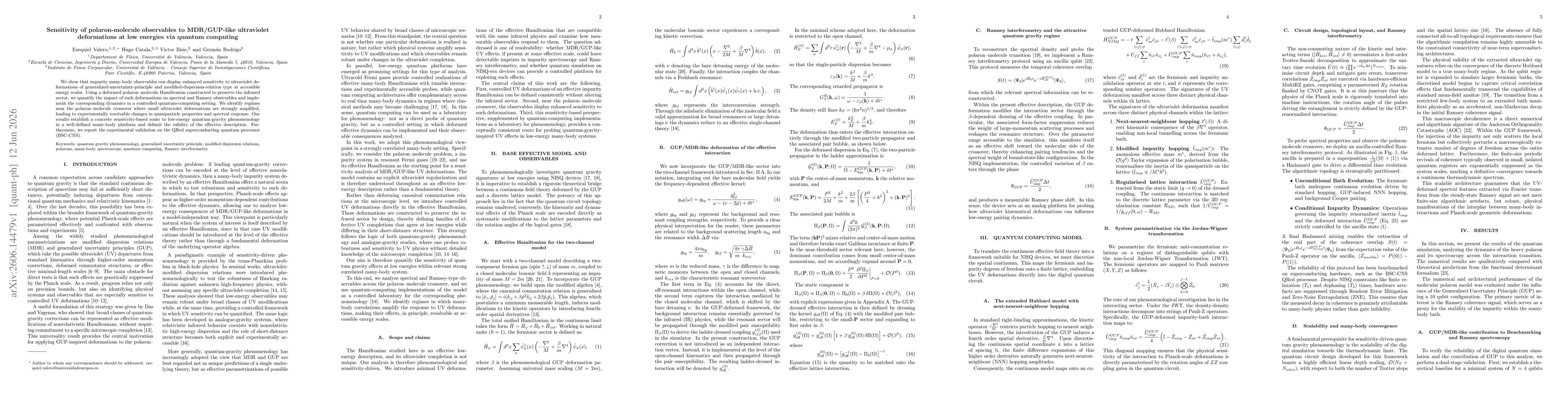 Thumbnail for Sensitivity of polaron-molecule observables to MDR/GUP-like ultraviolet deformations at low energies via quantum computing