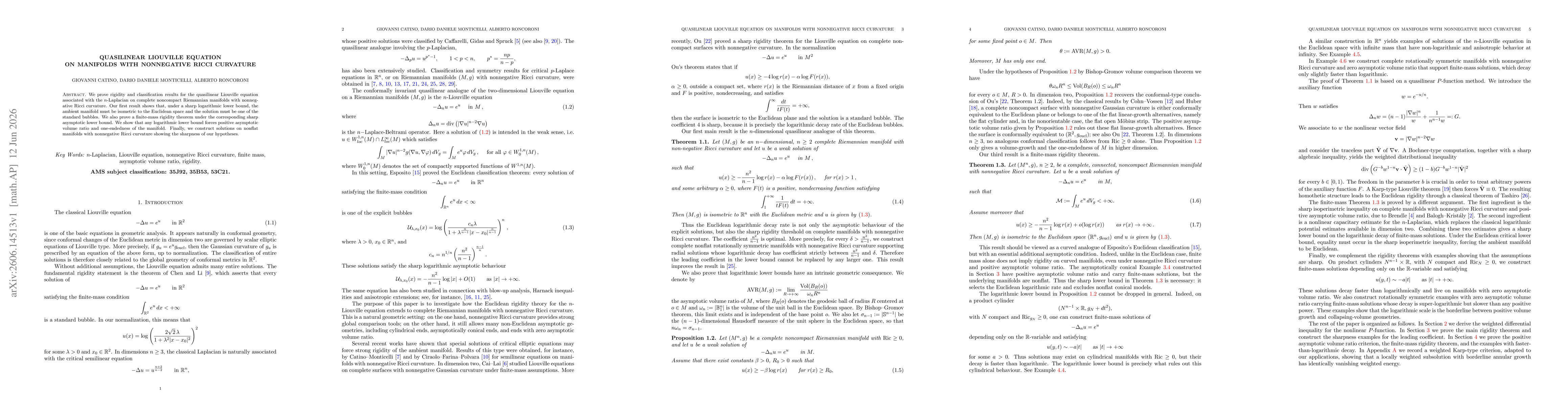 Thumbnail for Quasilinear Liouville equation on manifolds with nonnegative Ricci curvature