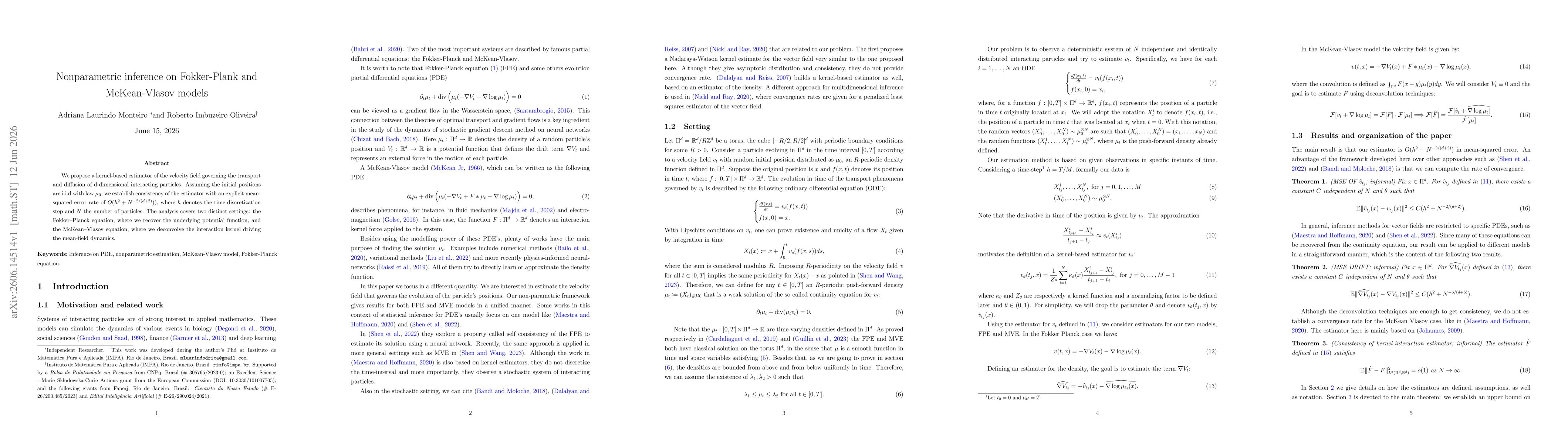 Thumbnail for Nonparametric inference on Fokker-Plank and McKean-Vlasov models