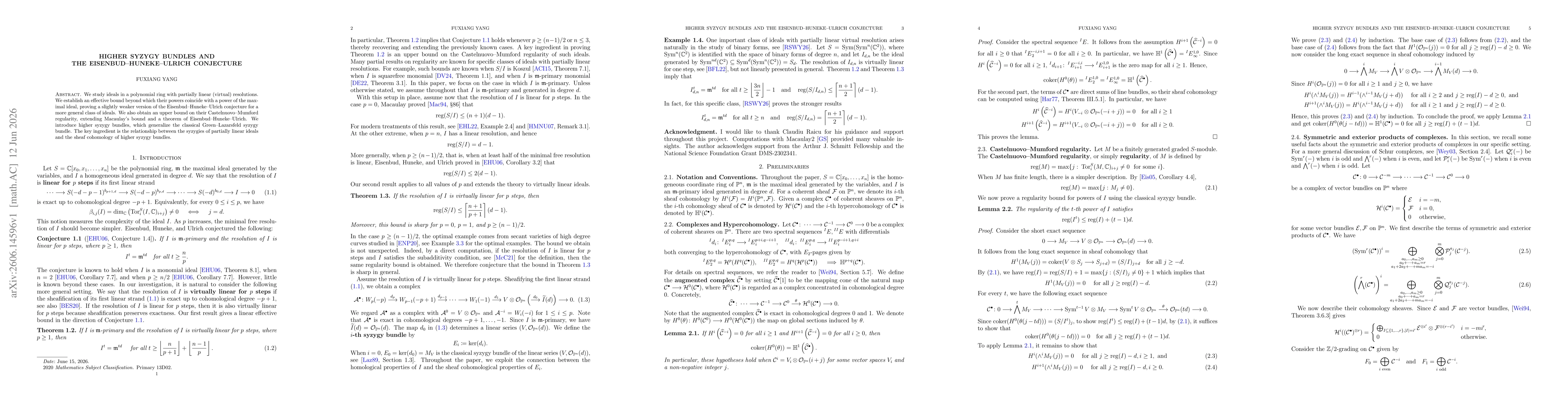Thumbnail for Higher syzygy bundles and the Eisenbud-Huneke-Ulrich conjecture