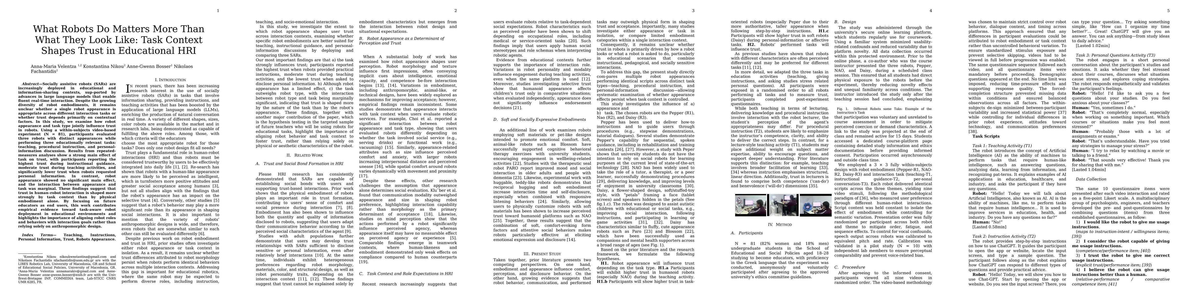 Thumbnail for What Robots Do Matters More Than What They Look Like: Task Context Shapes Trust in Educational HRI